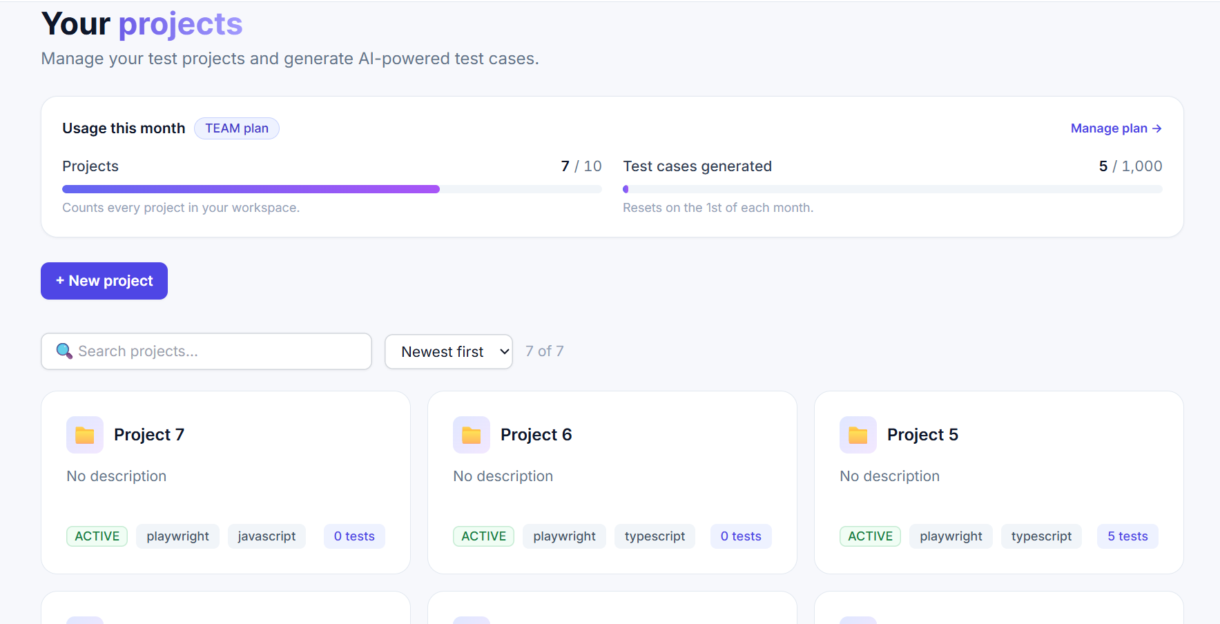 Testcraft dashboard