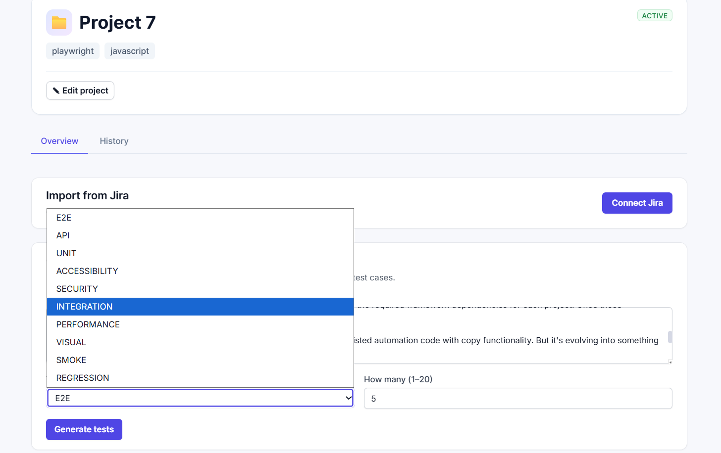 Project and test cases